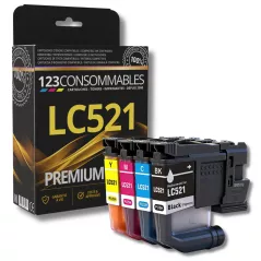 Pack 123CONSOMMABLES compatible Brother LC521, 4 cartouches (remplace LC-521)