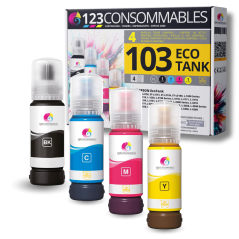 Pack compatible avec EPSON 103 ECOTANK, 4 bouteilles d'encre qualité