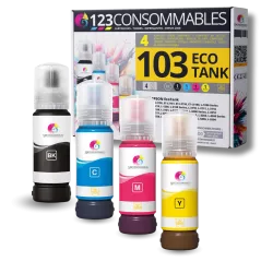 Pack compatible avec EPSON 103 ECOTANK, 4 bouteilles d'encre
