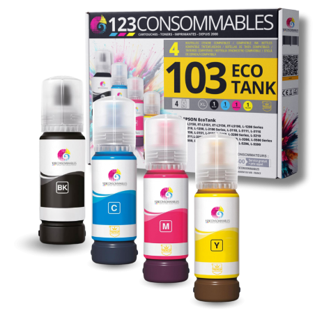 Pack compatible avec EPSON 103 ECOTANK, 4 bouteilles d'encre qualité