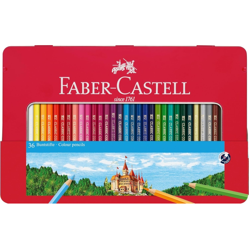 36 crayons de couleur Faber-Castell en boîte métal assortis
