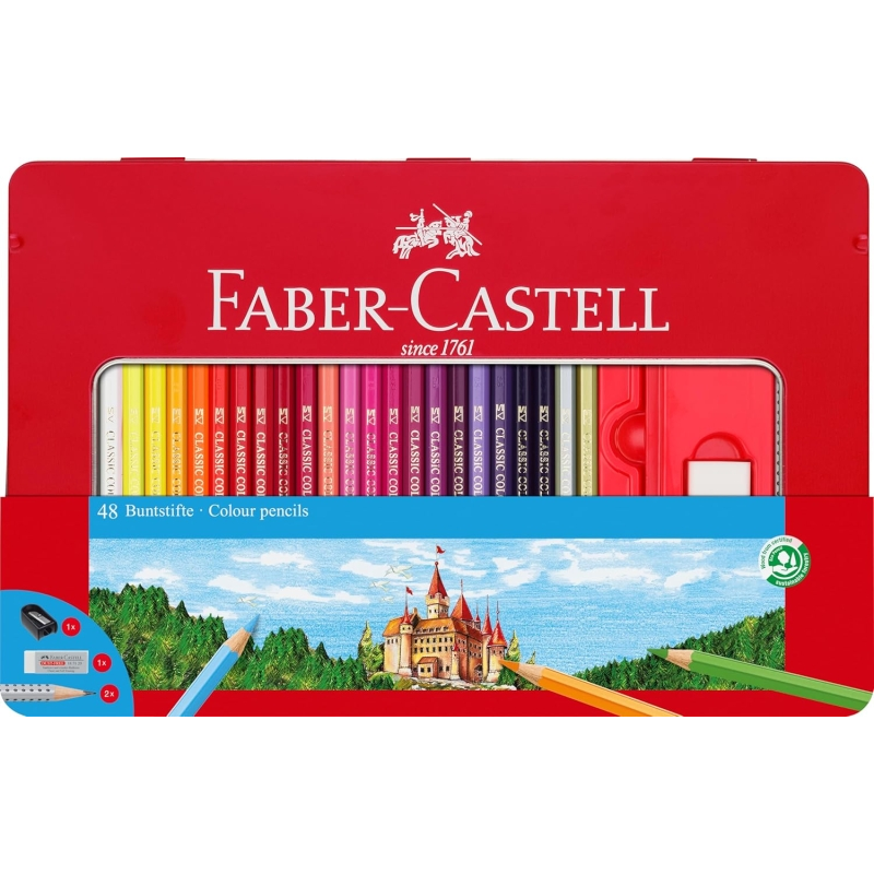 Faber-Castell Boîte métal 48 crayons de couleur assortis Faber-Castell Boîte métal 48 crayons de couleur assortis