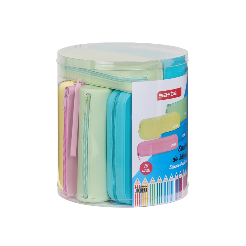 Lot de 16 étuis cylindriques PVC transparents assortis