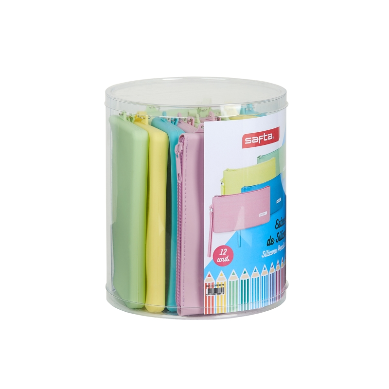 Lot de 12 étuis plats transparents en PVC silicone assortis