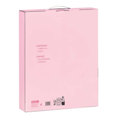 Carnet A4 rose avec fenêtre transparente et sac cadeau