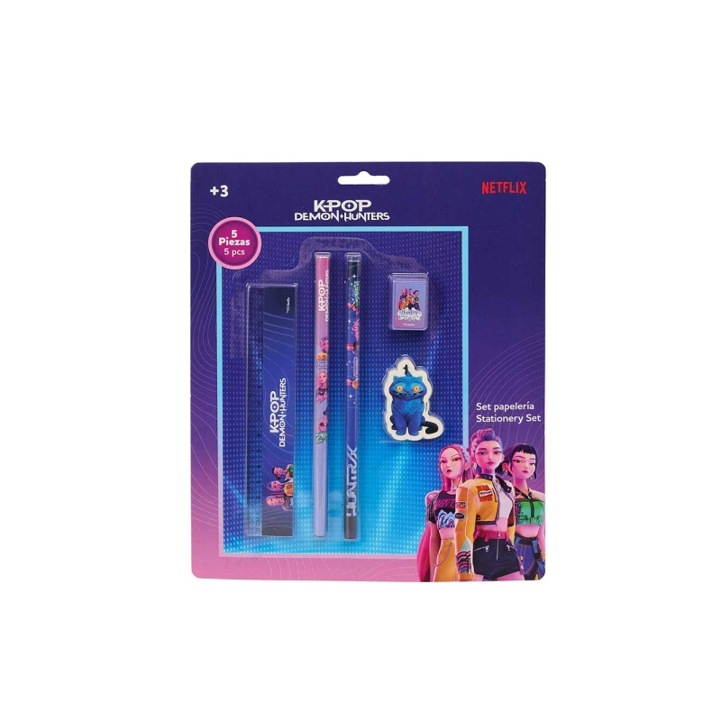 Safta K-Pop Demon Hunters Pack scolaire 2 crayons règle gomme multicolore