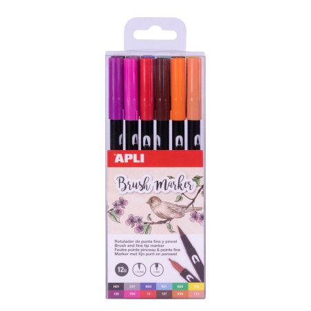 ✅ Marqueurs aquarelle Apli à double extrémité - Pinceau rond 1-4 mm et 1 mm - Encre à base d'eau non toxique en stock