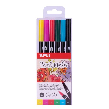 ✅ Marqueurs aquarelle Apli à double extrémité - Pinceau 1-4 mm et pointe ronde 1 mm - Encre à base d'eau ino en stock