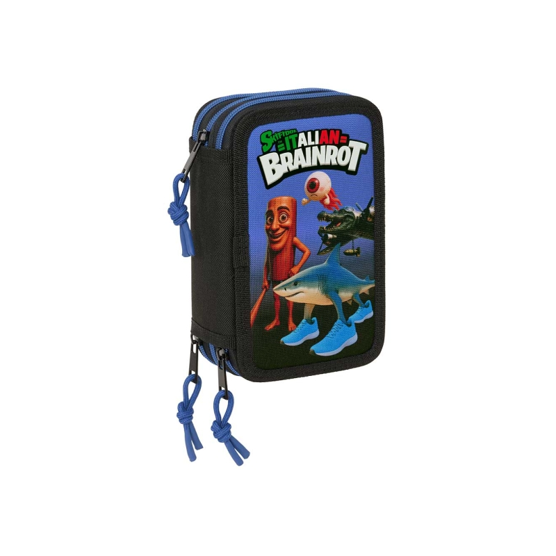 Plumier 3 étages 37 pièces noir bleu avec accessoires Plumier 3 étages 37 pièces noir bleu avec accessoires