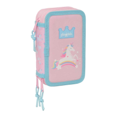 Trousse à crayons rose trois compartiments
