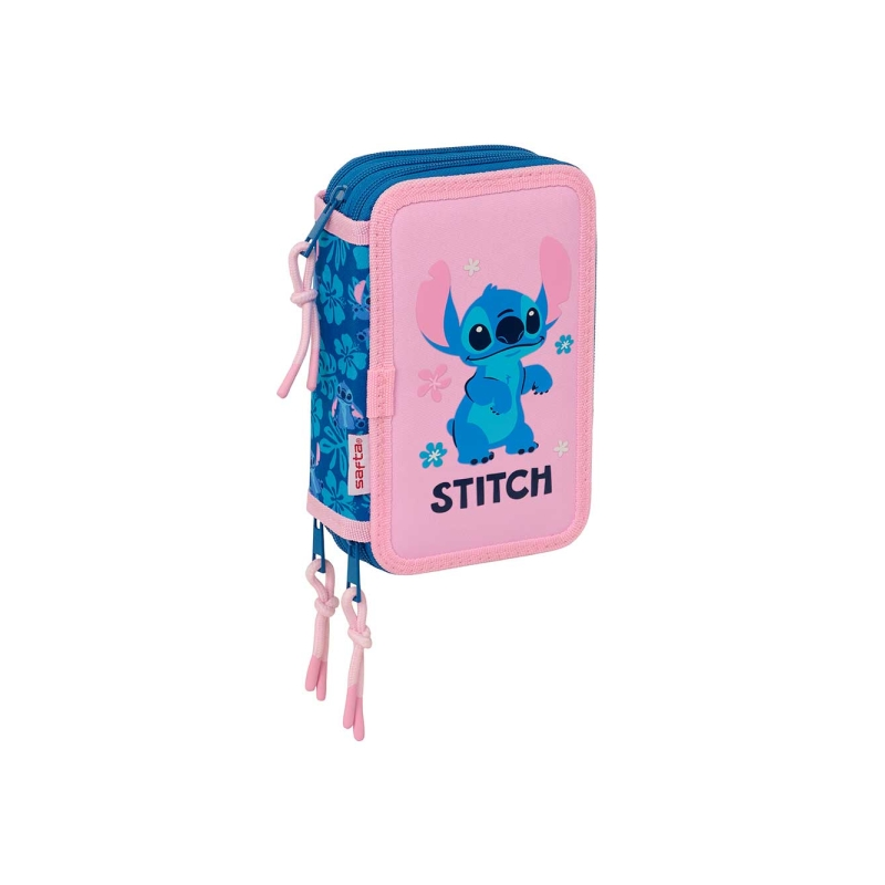 Plumier Stitch 3 étages Safta 37 pièces rose