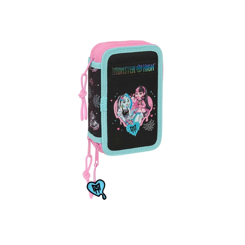 Trousse à crayons Monster High 3 compartiments noire 37 pièces