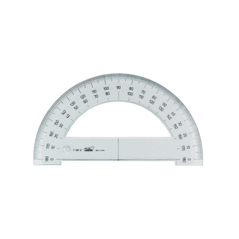 Rapporteur demi-cercle 15 cm transparent double graduation