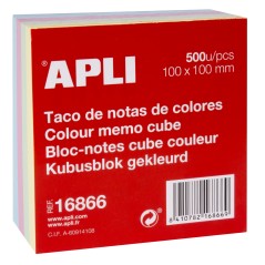 ✅ Bloc-notes Apli 100x100mm 500 feuilles - Couleurs pastel - Adhésif de qualité - Facile à décoller - Idéal en stock