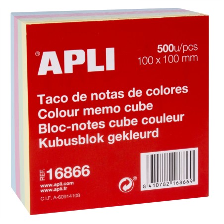 ✅ Bloc-notes Apli 100x100mm 500 feuilles - Couleurs pastel - Adhésif de qualité - Facile à décoller - Idéal en stock
