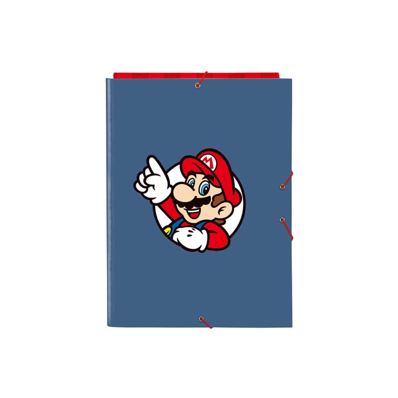 Chemise folio Super Mario 3 rabats rouge et bleu 26 x 33,5 cm