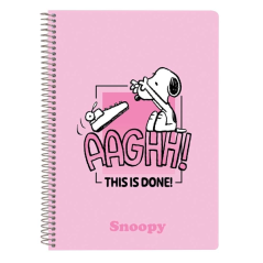 Cahier spirale A5 quadrillé rose Snoopy