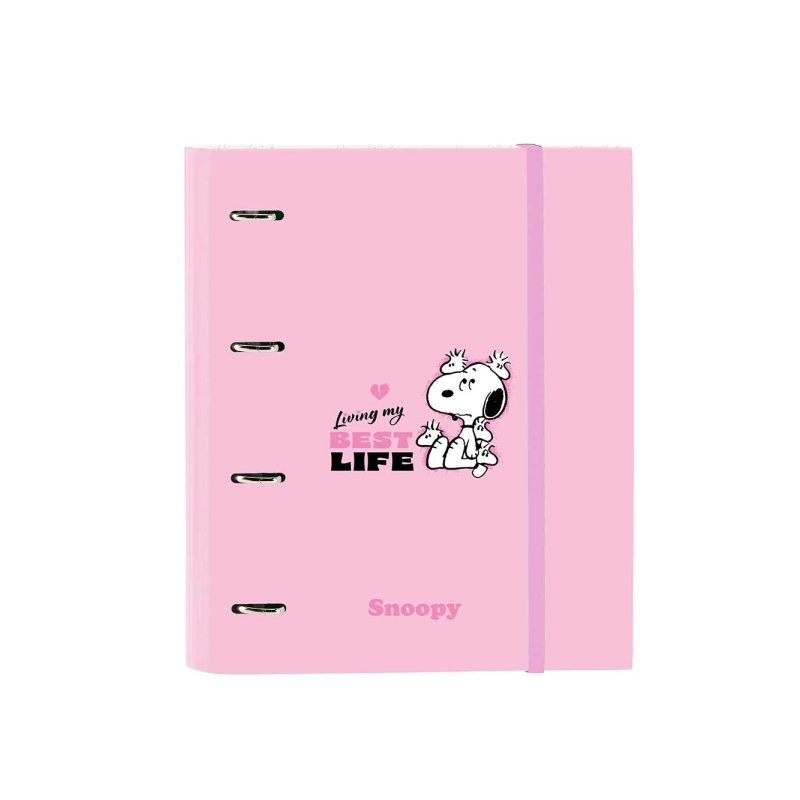 Classeur 4 anneaux A4 Safta Snoopy rose 100 feuilles