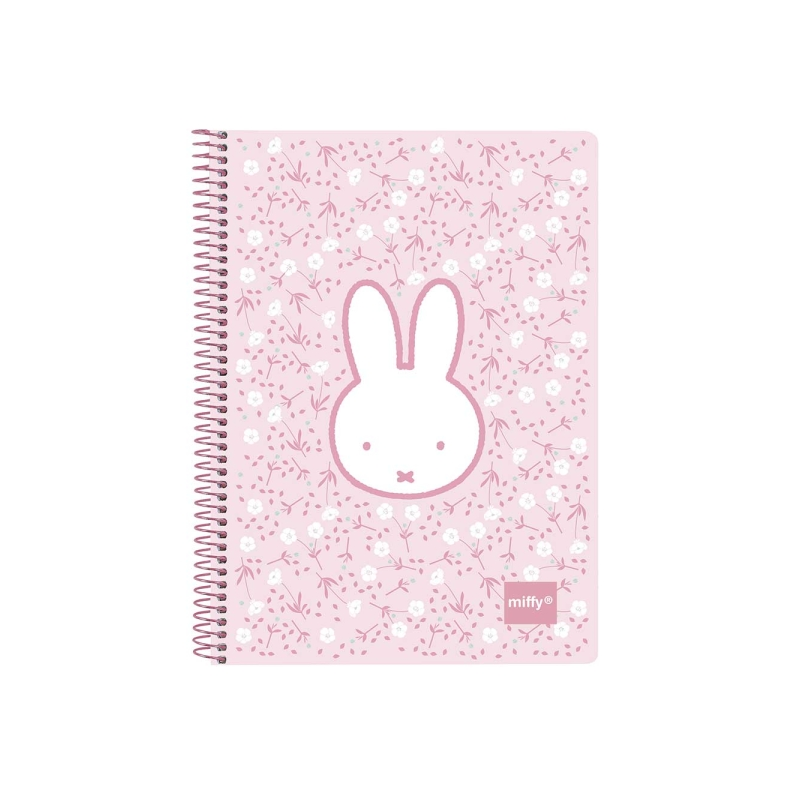 Cahier spirale A5 80 feuilles Safta Miffy Flowers rose