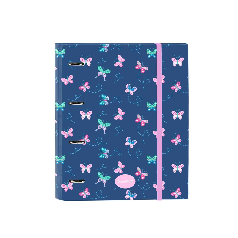Classeur 4 anneaux Blackfit8 bleu marine 35 mm papillons Classeur 4 anneaux Blackfit8 bleu marine 35 mm papillons