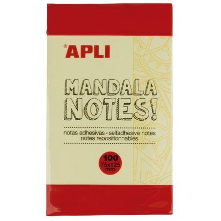 ✅ Apli Mandala Sticky Notes 125x75mm - 100 Feuilles - Mandala Design - Adhésif de Qualité - Jaune couleur jaun en stock