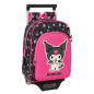 Sac à dos trolley Kuromi noir rose avec porte-bouteille Sac à dos trolley Kuromi noir rose avec porte-bouteille