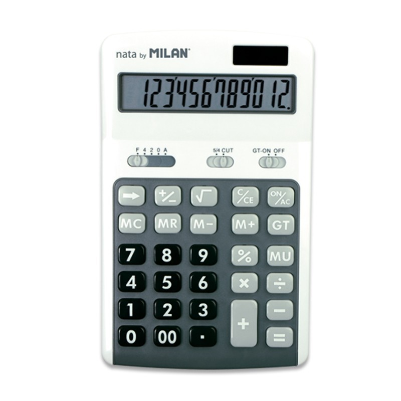 Calculatrice Milan 12 chiffres blanche avec mémoire et marges