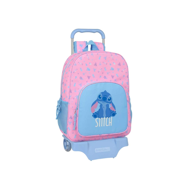 Sac à dos trolley Stitch rose avec poches latérales Sac à dos trolley Stitch rose avec poches latérales