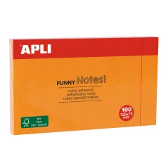 ✅ Apli Funny Sticky Notes 125x75mm - Bloc de 100 Feuilles - Adhésif de Qualité - Couleur Orange Fluo couleur o en stock
