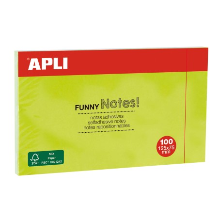 ✅ Apli Funny Sticky Notes 125x75mm - Bloc de 100 feuilles - Adhésif de qualité - Facile à décoller - Couleur en stock