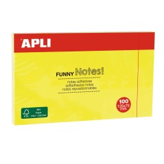 ✅ Apli Funny Sticky Notes 125x75mm - Bloc de 100 feuilles - Designs amusants - Adhésif de qualité - Jaune fluo en stock