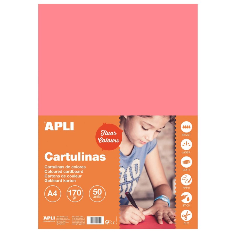Apli Carton Rose Fluo A4 170g 50 Feuilles