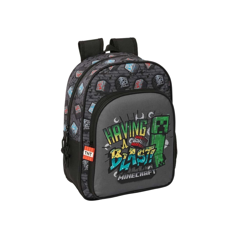 Sac à dos enfant Minecraft gris avec porte-bouteilles Sac à dos enfant Minecraft gris avec porte-bouteilles