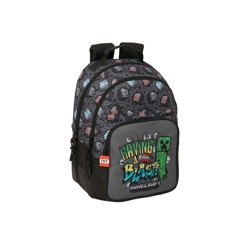 Sac à dos Minecraft gris à motif graffiti avec poche frontale