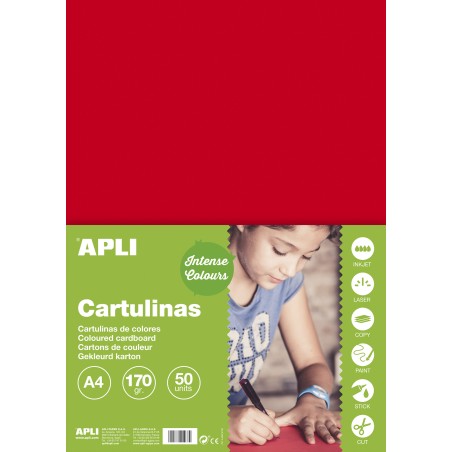 ✅ Apli Carton Rouge A4 170g 50 Feuilles couleur rouge en stock