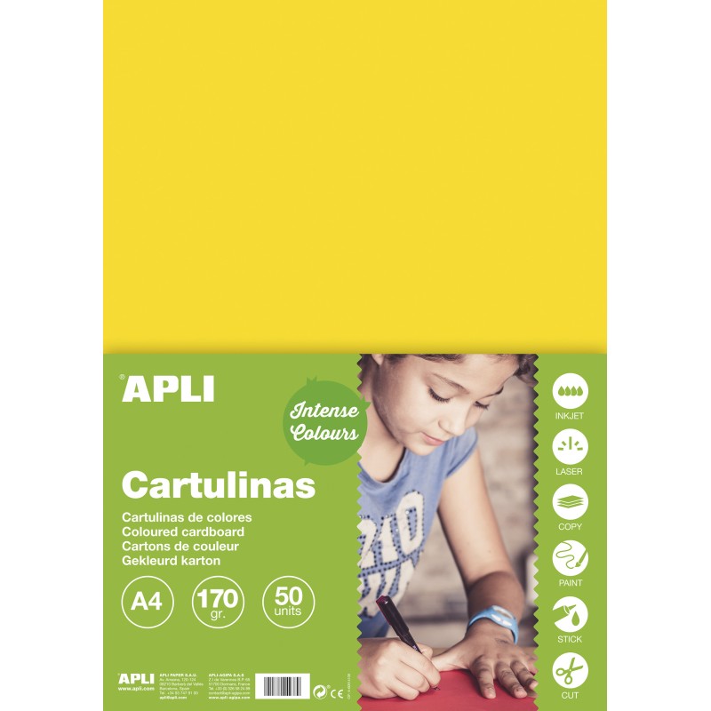 Apli Jaune Carton A4 170g 50 Feuilles