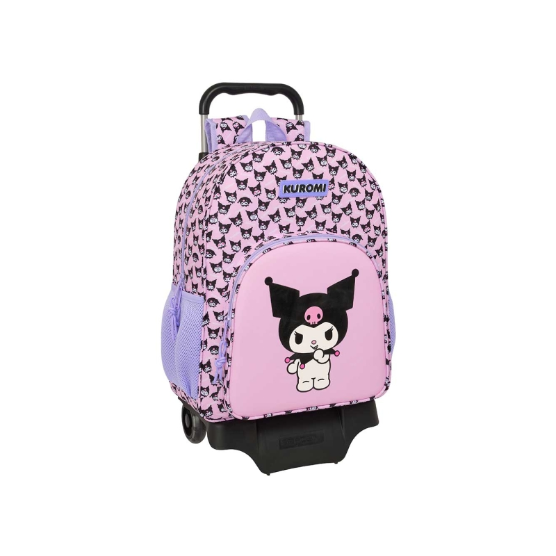 Mochila à roulettes Kuromi rose avec porte-bouteille 33x
