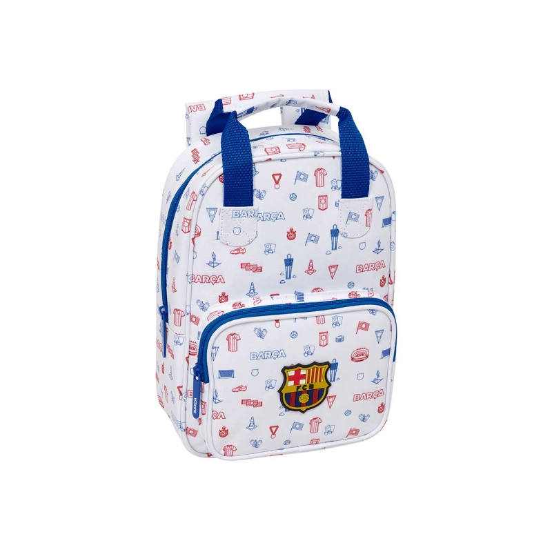 Sac à dos enfant FC Barcelone blanc avec poche frontale Sac à dos enfant FC Barcelone blanc avec poche frontale