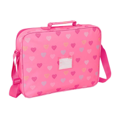 Porte-documents zippé Benetton Heart rose avec bandoulière