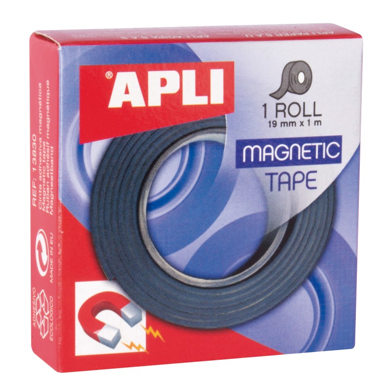 Apli Ruban Adhésif Magnétique 19mm x 1m - Facile à Couper et à Coller - Idéal pour l'Artisanat et l'Organisation - Noir