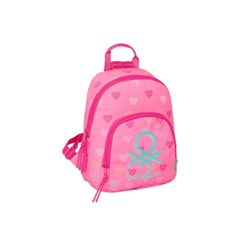Mini sac à dos Benetton Heart rose multipoches Mini sac à dos Benetton Heart rose multipoches