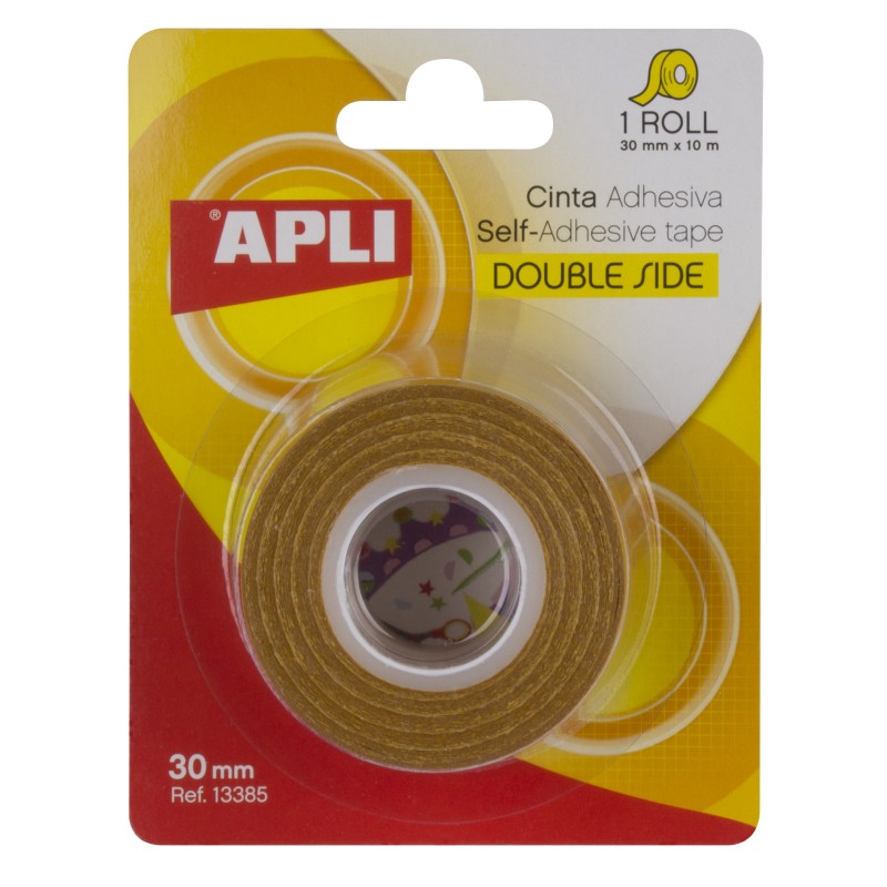 Apli Ruban Adhésif Double Face 30mm x 10m - Facile à Découper et à Appliquer - Adhésion Forte et Durable - Transparent