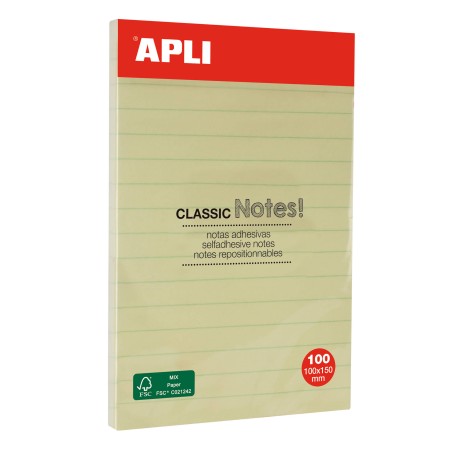 ✅ Apli Classic Notes autocollantes avec lignes 100x150mm - Bloc de 100 feuilles - Adhésif de haute qualité - F en stock