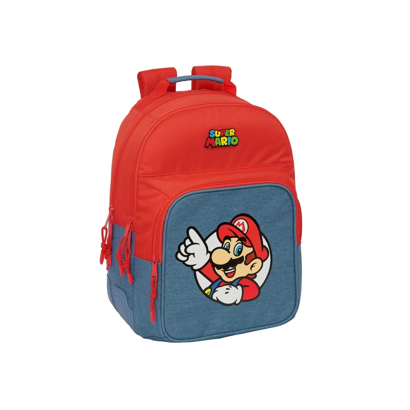 Sac à dos Super Mario rouge et bleu avec poche frontale Sac à dos Super Mario rouge et bleu avec poche frontale