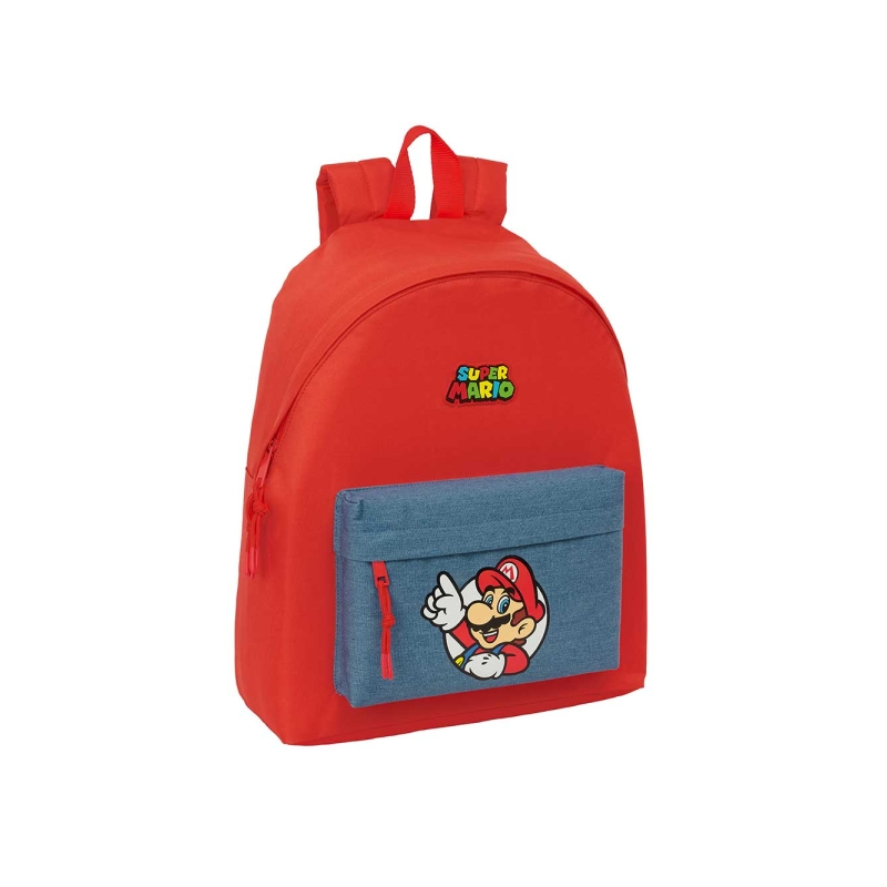 Sac à dos Super Mario rouge et bleu avec poche frontale Sac à dos Super Mario rouge et bleu avec poche frontale
