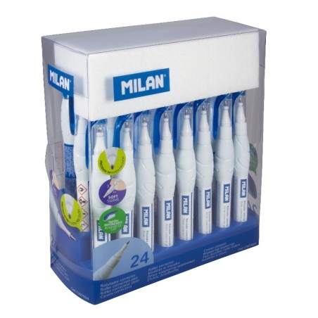 Stylo correcteur Milan blanc lot de 24 pointe métallique 7 ml