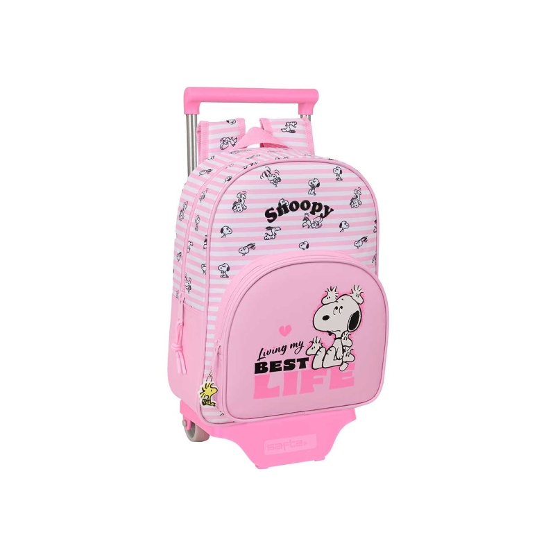 Sac à dos Snoopy rose avec chariot amovible 26x34x11 cm