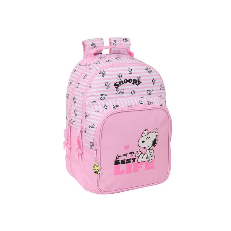 Sac à dos Snoopy rose adaptable au chariot, poche frontale