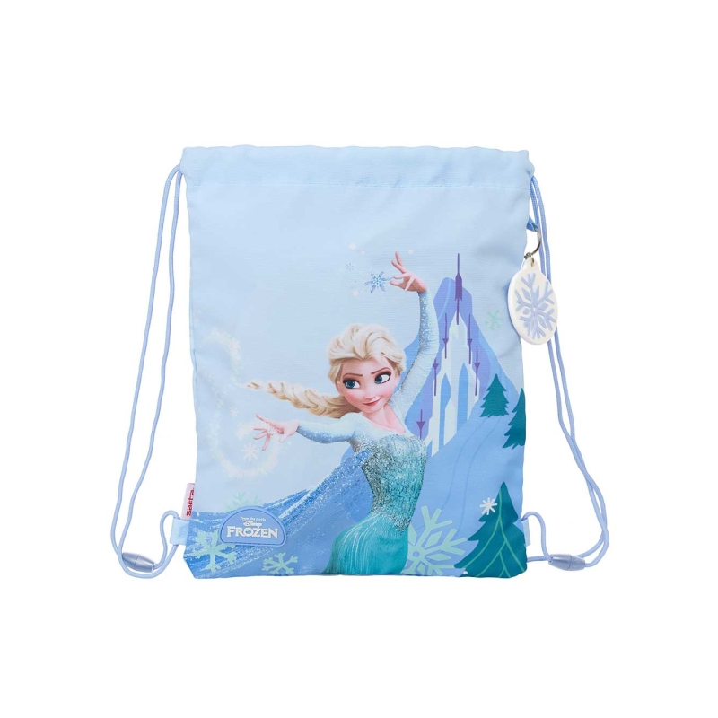 Sac à cordon Frozen bleu pastel 26x34 cm avec poche zippée
