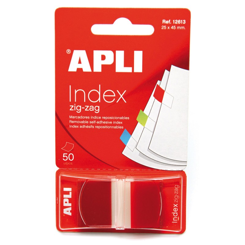 Apli Zigzag Film Indexes Adhésives 45x25mm Distributeur de 50 - Facile à Appliquer - Design Zigzag - Rouge